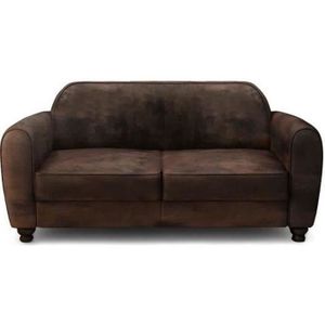 FINLANDEK Canapé Club droit fixe IKÄINEN 2 places - Tissu marron effet vieilli - Vintage - L 176 x P 90 cm