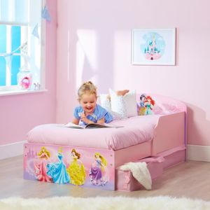 DISNEY PRINCESSES Lit Enfant en bois 140 * 70 cm avec Tiroirs de Rangement - Worlds Apart