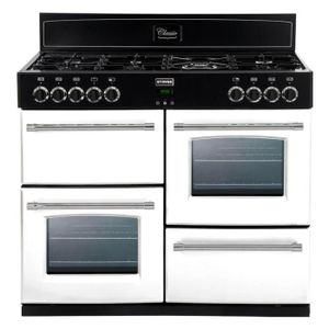 STOVES PSTGOUR110DFTWH -Piano de cuisson table gaz-7 br?leurs-Four électrique-4 cavités-Email pristine-69-69-39L-A-Blanc