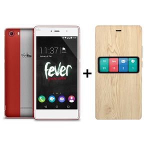 Wiko Fever SE Rouge Argent + WIKO Etui SMART FOLIO WIBoard BOIS