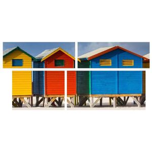 Tableau Multi Panneaux Cabane de plage sur toile 140x70 cm bleu et rouge