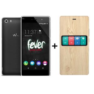 Wiko Fever SE Anthracite + WIKO Etui SMART FOLIO WIBoard BOIS