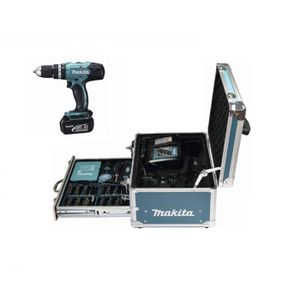 MAKITA Perceuse-visseuse ? percussion DHP453RFX1, 1 batterie 18 V et une mallette en aluminium avec 96 accessoires