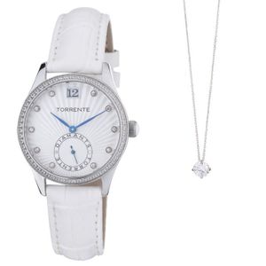TORRENTE Coffret 2 Pi?ces : 1 Montre et 1 Pendentif Or Blanc et Oxydes de Zirconium Femme
