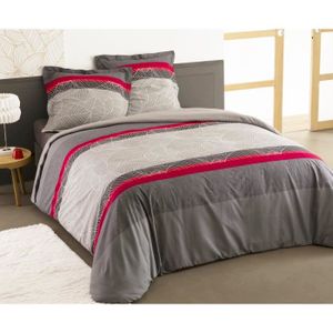 VISION Parure de couette ALFRED 100% coton - 1 housse de couette 220x240 cm + 2 taies d'oreillers 65x65 cm gris, rouge et blanc