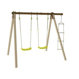 BALANCOIRE / PORTIQUE en bois TRIGANO PIKI 3 agr?s dont 2 balançoires en bois et métal Trigano 1,90 m de hauteur