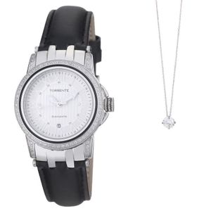 TORRENTE Coffret 2 Pi?ces : 1 Montre et 1 Pendentif Or Blanc et Oxydes de Zirconium Femme