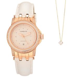 TORRENTE Coffret 2 Pi?ces : 1 Montre et 1 Pendentif Or Blanc et Oxydes de Zirconium Femme