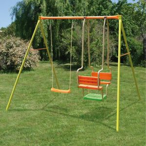 BALANCOIRE / PORTIQUE - AMCA Portique Métal 1,90 m vace un balançoire et une nacelle (3 enfants)