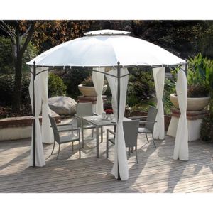 SHANGHAI Tonnelle de jardin ronde en métal 3,5 m avec rideaux - Blanc