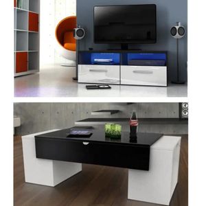 LUCKY Salon complet - Blanc et noir brillant + LED