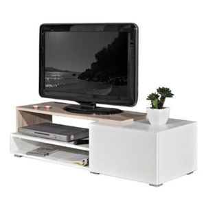 LOGO Meuble TV contemporain mélaminé blanc et décor ch?ne - L 120 cm