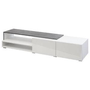 LOGO Meuble TV contemporain mélaminé blanc et effet béton - L 168 cm