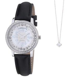 TORRENTE Coffret 2 Pi?ces : 1 Montre et 1 Pendentif Or Blanc et Oxydes de Zirconium Femme