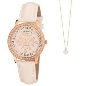TORRENTE Coffret 2 Pi?ces : 1 Montre et 1 Pendentif Or Blanc et Oxydes de Zirconium Femme