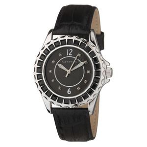 Montre Quartz CITIME Ornée de Cristaux SWAROVSKI ELEMENT Bracelet Cuir Femme