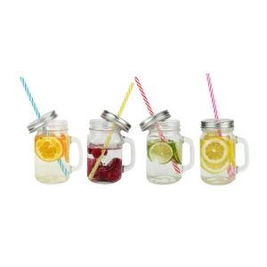ARD'TIME Lot de 4 bocaux drinking jars en verre avec anse 450 ml