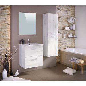 STELLA Ensemble salle de bain simple vasque L 60 cm - Décor bois blanchi