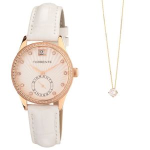 TORRENTE Coffret 2 Pi?ces : 1 Montre et 1 Pendentif Or Blanc et Oxydes de Zirconium Femme