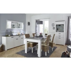 MARQUIS Ensemble meubles de séjour: vitrine + enfilade + table ? manger - Décor ch?ne prata et blanc perle