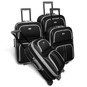 KINSTON Set de 4 Valises Souple 3 Roues 50-60-70-80cm Noir