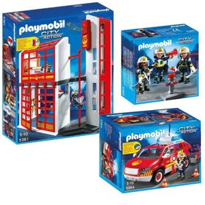 PLAYMOBIL Caserne Pompiers + véhicule avec sir?ne