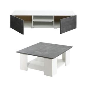 LIME Salon Complet - Blanc et décor béton