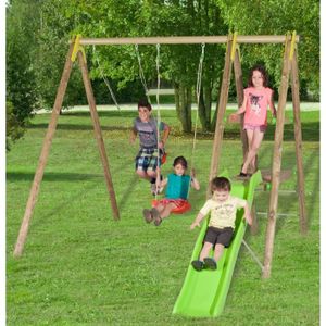 Balancoire portique en bois avec toboggan amca portique 230 m équipé de 2 balançoires 1 toboggan 173 m Balancoire portique en bois avec toboggan amca portique 230 m équipé de 2 balançoires 1 toboggan 173 m