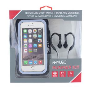 R-MUSIC Runner Kit - Ecouteurs intra-auriculaires filaires + Brassard universel pour smartphone - Noir