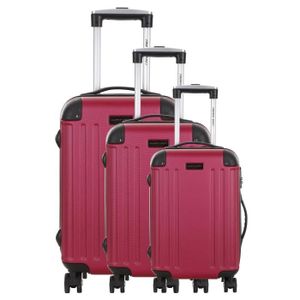 TRAVEL ONE Set de 3 Valises Rigide ABS Perle 4 Roues S-M-L SWAN Fuchsia