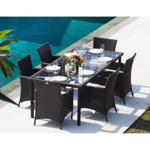 BORA Ensemble table de jardin 6 places en résine tressée et aluminium - Gris anthracite