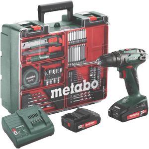 METABO Perceuse visseuse avec 2 batteries 18 V 2 Ah Li-ion et un coffret de 73 accessoires