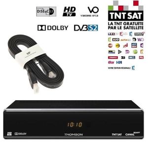 THOMSON THS 804 Décodeur TNT HD satellite TNTSAT + Câble HDMI CONTINENTAL EDISON 2.0 1.5m slim 4K / U