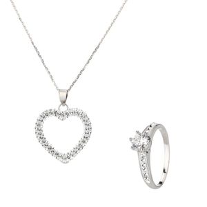 Parure Collier avec Pendentif C?ur et Bague COLORS Ornée de Cristaux SWAROVSKI ELEMENTS Femme