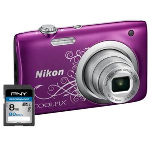 NIKON COOLPIX A100 Appareil photo numérique Compact - 20,1 mégapixels - Zoom NIKKOR - Violet + Carte 8Go