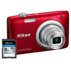 NIKON COOLPIX A100 Appareil photo numérique Compact - 20,1 mégapixels - Zoom NIKKOR - Rouge + Carte 8Go