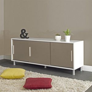 BUFFET - BAHUT CHERRY Buffet bas 149 cm 3 portes blanc et taupe BUFFET - BAHUT CHERRY Buffet bas 149 cm 3 portes blanc et taupe