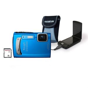 COMPACT OLYMPUS TG 310 bleu+chargeur solaire+étui+SD