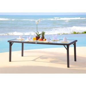 TABLE DE JARDIN Table alu résine tressée et plateau verre 220cm TABLE DE JARDIN Table alu résine tressée et plateau verre 220cm