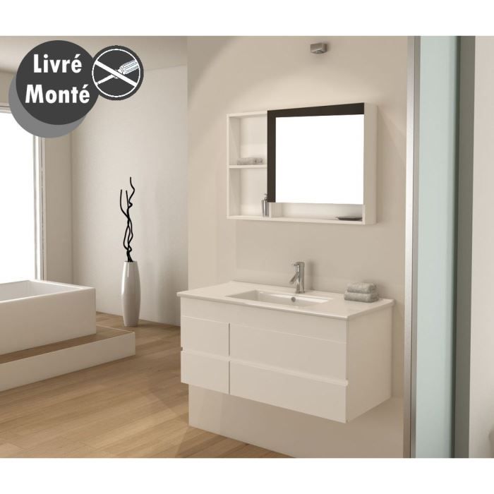 Luna salle de bain complète simple vasque 100 cm blanc achat ... Meuble salle de bain double vasque a poser