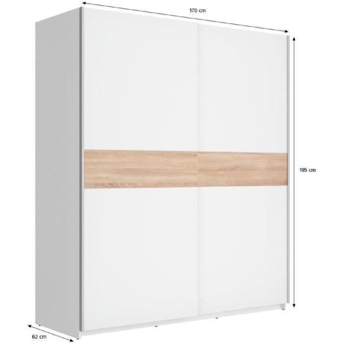 STAR Armoire Style contemporain blanc et bande décor chêne sonoma L