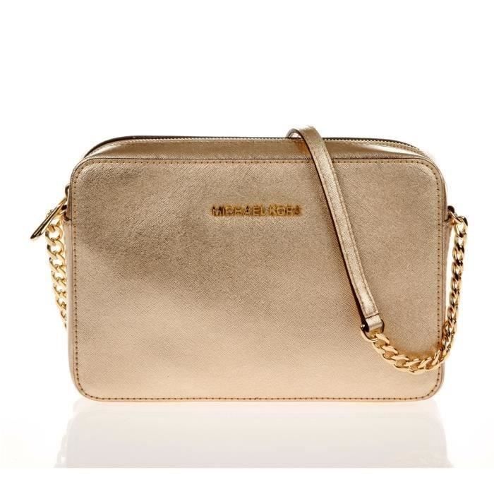 Sac bandouilÃ¨re beige dorÃ© - 100 % cuir - Fermeture zippÃ©e - Une ...