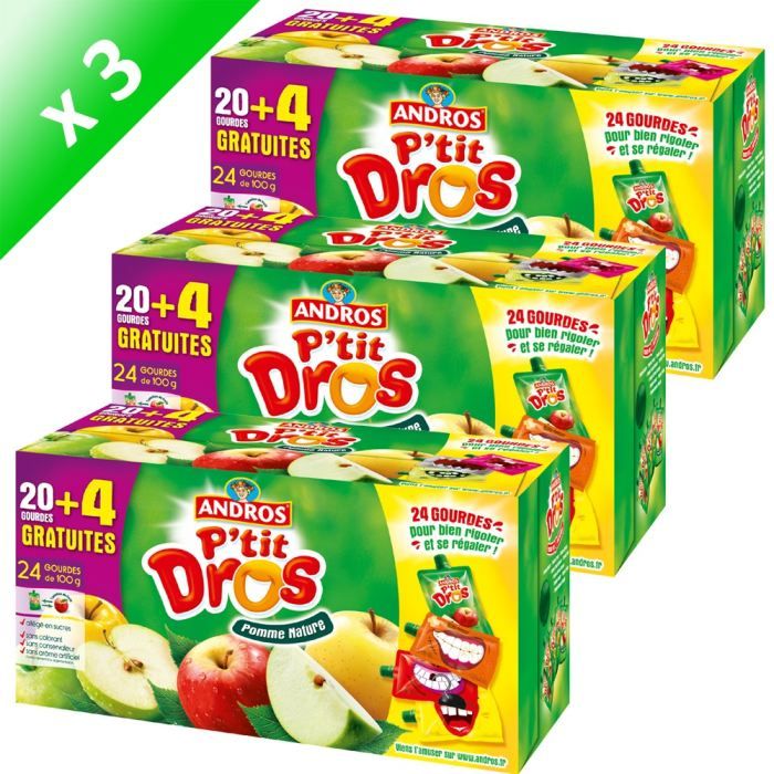 ANDROS Pomme Nature 20 Gourdes + 4 GRATUITES (x3) Achat / Vente