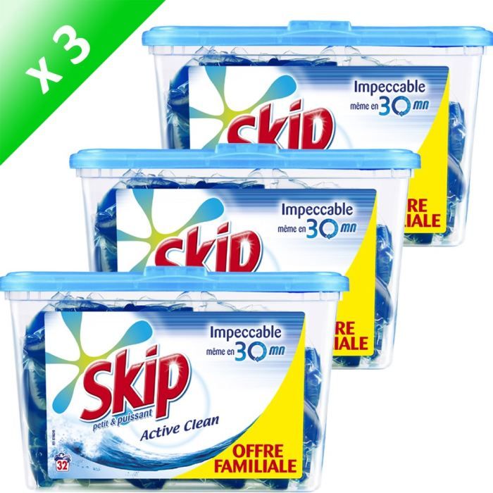 SKIP Active Clean 32 Capsules (x3) Achat / Vente lessive PCB3 SKIP