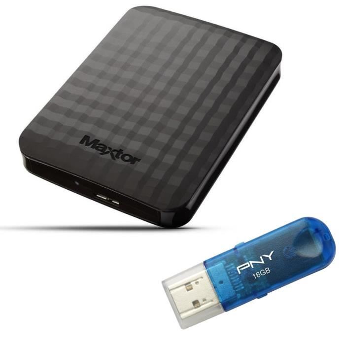 MAXTOR Disque Dur Externe + Clé USB PNY Classic 16Go M3 Portable STSHXM101TCBM 1To 2.5