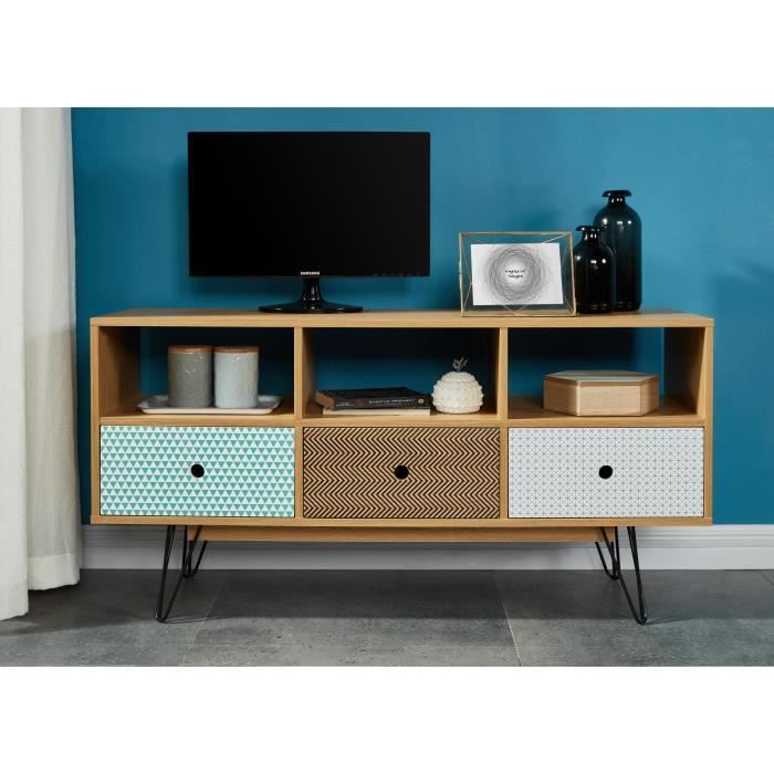 Colette meuble tv scandinave pieds en métal laqué noir décor chêne ... Banquette Scandinave décor