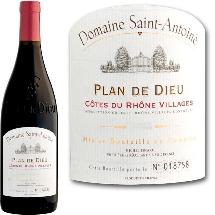Plan de Dieu Domaine St Antoine 2012 Achat / Vente vin rouge Plan de Dieu St Antoine 2012