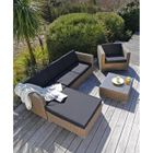 SALON DE JARDIN - ENSEMBLE TABLE CHAISE FAUTEUIL Salon de jardin 3 pièces résine/alu marron/gris