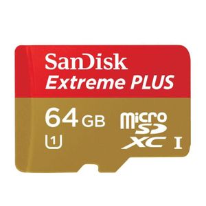 ADAPTATEUR CARTE MÉMOIRE SanDisk Micro SDHC Extreme Plus 64 Go - Classe 10 ADAPTATEUR CARTE MÉMOIRE SanDisk Micro SDHC Extreme Plus 64 Go - Classe 10