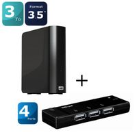 DISQUE DUR EXTERNE WD My Book 3To USB3.0 3.5" + Barre 4 ports USB